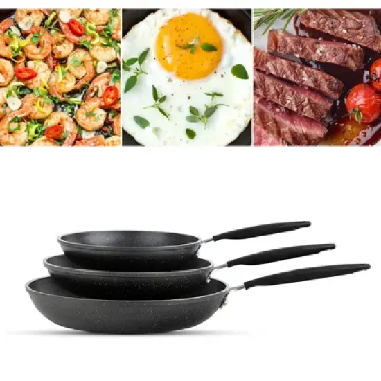 Granitestone 3 Pack Nonstick Fry Pan Set with Rubber Grib Handle - 8'' 10'' and 12'' image {1}