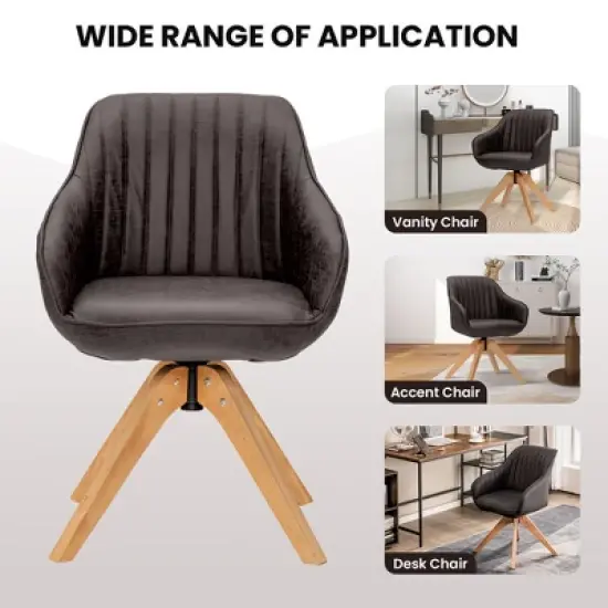 Costway 360degreesSwivel Accent Chair Modern Leathaire Armchair with Beech Wood Legs Brown image {7}