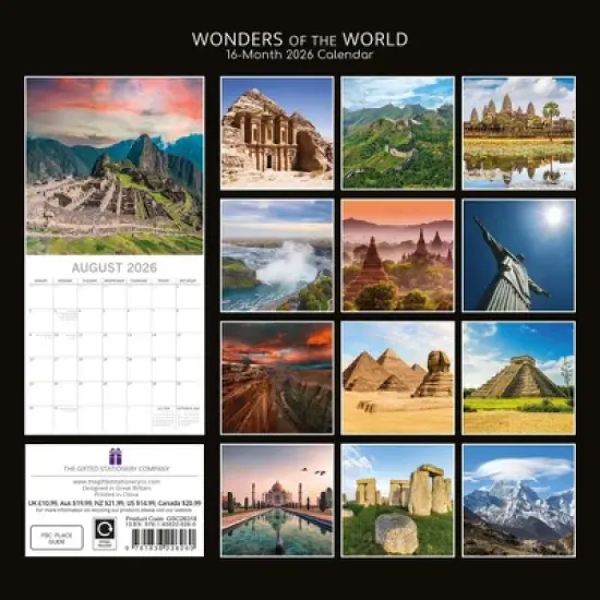 2026 Square Wall Calendar, Wonders of the World, 16-Month Passport Collection Theme with Reminder Stickers (12x12 In) image {3}