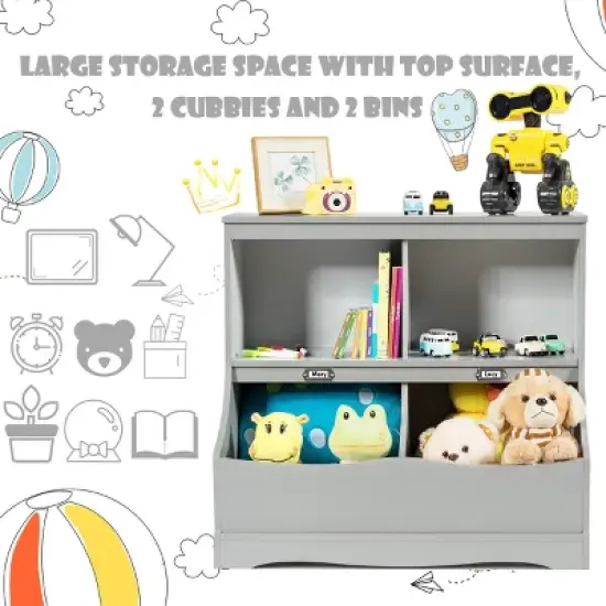 Costway Children's Multi-Functional Bookcase Toy Storage Bin Kids Floor Cabinet GreyWhite image {6}