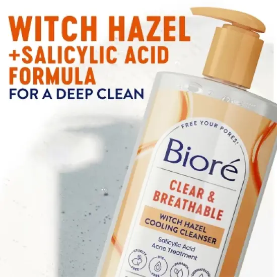 Biore Witch Hazel Pore Clarifying Cooling Cleanser, Acne Face Wash, 2% Salicylic Acid Cleanser - Scented - 6.77 fl oz image {2}