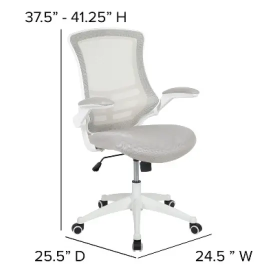 Emma and Oliver Mid-Back Light Gray Mesh Ergonomic Task Office Chair, White Frame - Flip-Up Arms image {5}