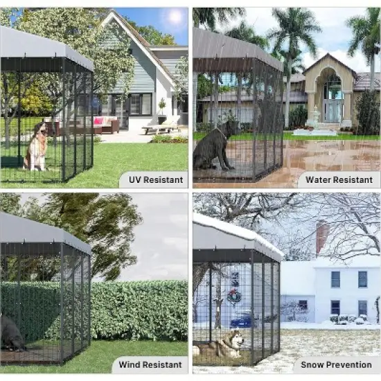 ALAULM Large Dog Kennel Outdoor Heavy Duty Dog Crate, Metal Frame Dog Fence with Secure Double-Lock Design, Weatherproof UV-Resistant Roof image {4}