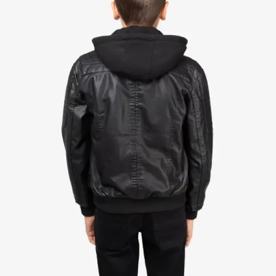 X RAY Boy's Lined PU Jacket With Knit Hood image {2}
