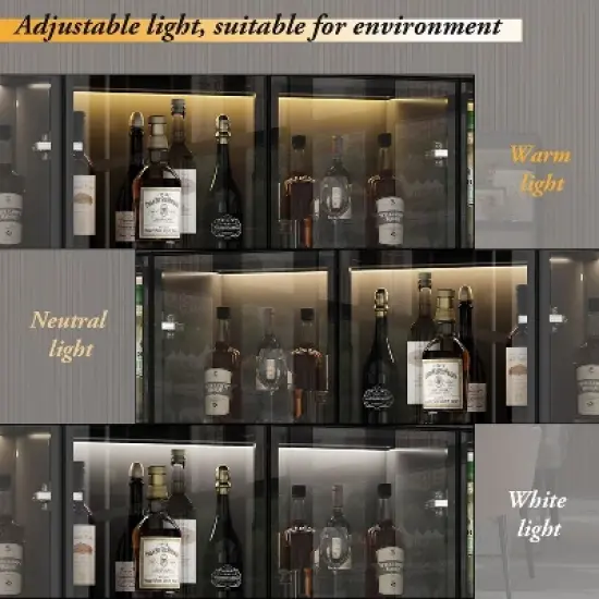 Famapy Black 78.7"W Large Combo Storage Cabinet Spacious Pantry With Light Modular Display Cabinet image {8}