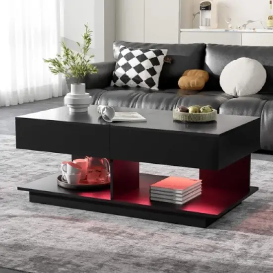 ORRD Extendable Coffee Table 41-77" - Multifunctional Storage Ottoman with Hidden Compartments for Living Room（Black） image {2}