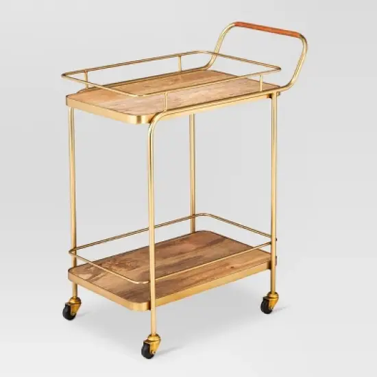Metal, Wood, and Leather Bar Cart - Gold - Threshold&trade; image {2}