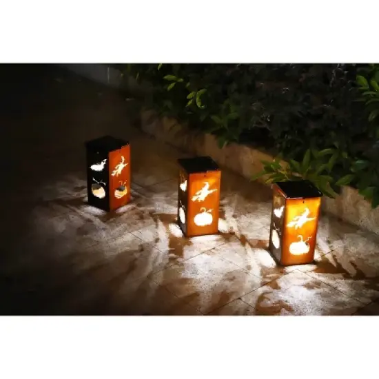 Techko Maid LED Solar 10.8" Portable Halloween Cut Out Decorative Outdoor Lantern Clear image {11}