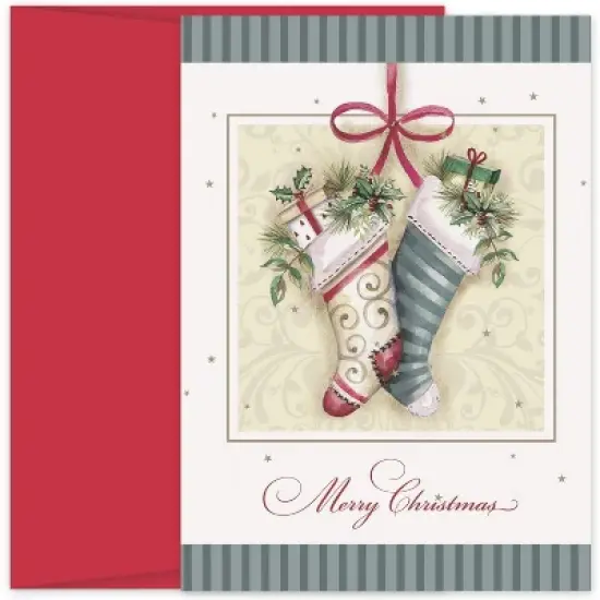 Masterpiece Studios Hollyville 16-Count Boxed Christmas Cards & Envelopes in Keepsake Box, 7.8" x 5.6", The Stockings Hung With Care (937400) image {1}