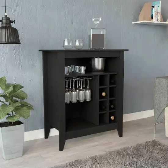 Evita Bar Cabinet, One Open Shelf, Six Built-in Wine Rack, One Drawer -32.5*17.7*38.1 Inch, Black image {6}