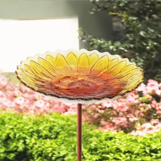 Artloge Heavy Duty Glass Bird Feeding Station Wild Bird Bath Sunflower Drinking Bowl with Metal Stake for Outdoor Garden Yard Decor image {6}