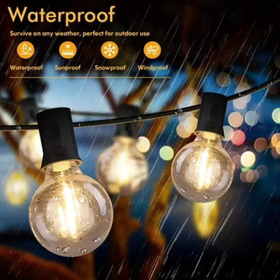 Itopfox 100FT LED Outdoor String Lights with 52 Shatterproof G40 Dimmable Bulbs, 2-Pack Waterproof Hanging Lights for Patio Backyard Porch Party image {2}