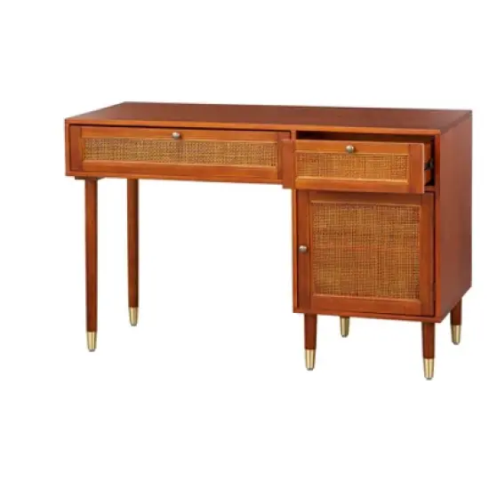 Allen Desk with Faux Rattan Front Accents Walnut - angelo:HOME image {6}