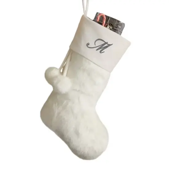 Personalization Mall Embroidered Initial Faux Fur Christmas Stocking, Ivory image {14}
