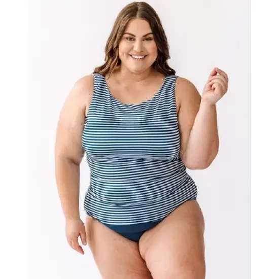 Lime Ricki Women's Indigo Stripe Boat-Neck Tankini Top image {3}
