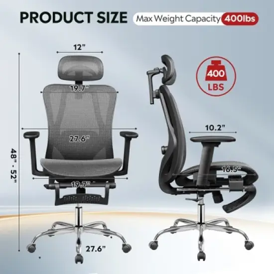 GALAXHERO Ergonomic Mesh Office Desk Chair, High Back Reclining Computer Gaming Chair, Adjustable Lumbar Support, Tilt Function,Black Gray image {4}