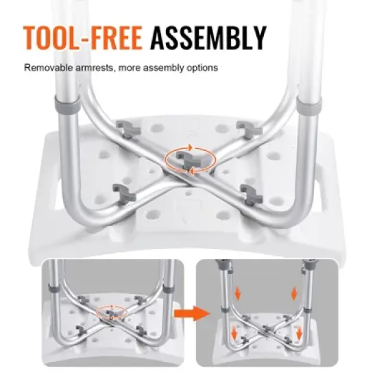 VEVOR Shower Chair, Adjustable Height Shower Stool with Built-in Handles, for Elderly Disabled Handicap, 158.8 kg Capacity,White image {6}