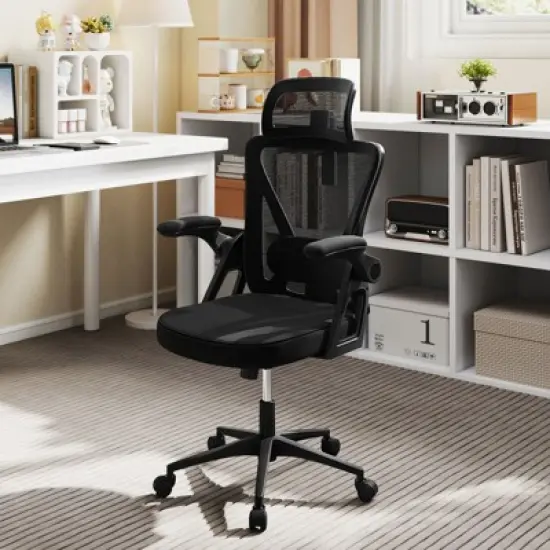 Tangkula Ergonomic Mesh Office Chair w/ Lumbar Support 2D Headrest Flip-up Padded Arms image {1}