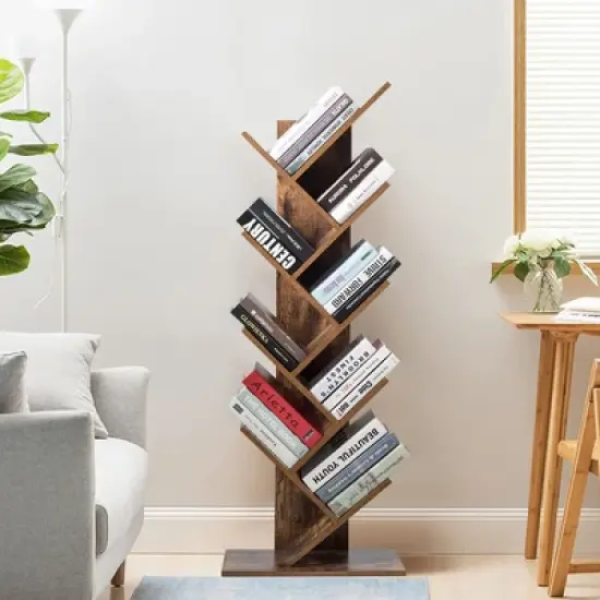 Costway Tree Bookshelf 8-Tier Bookcase Free Standing Book Rack Display Stand image {2}