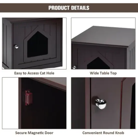 Costway Weatherproof Multi-function Pet Cat House Sidetable Nightstand image {7}