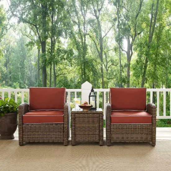 Bradenton 3pc Outdoor Wicker Seating Set with Two Chairs & Side Table Sangria - Crosley image {2}