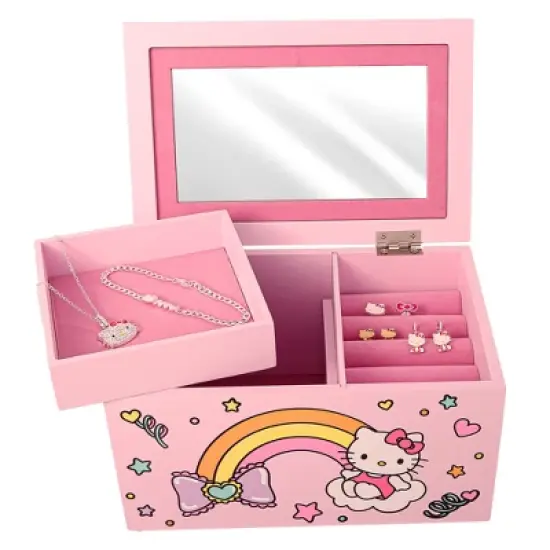Sanrio Hello Kitty Pink Wood Jewelry Box with Tray - Officially Licensed Authentic image {2}