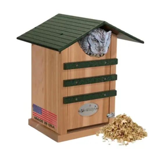 JCS Wildlife Cedar Screech Owl Nest Box with Poly Lumber Roof image {12}