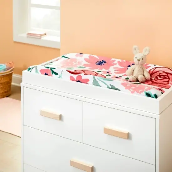 Plush Changing Pad Cover In Bloom - Pink Floral - Cloud Island&trade; image {1}
