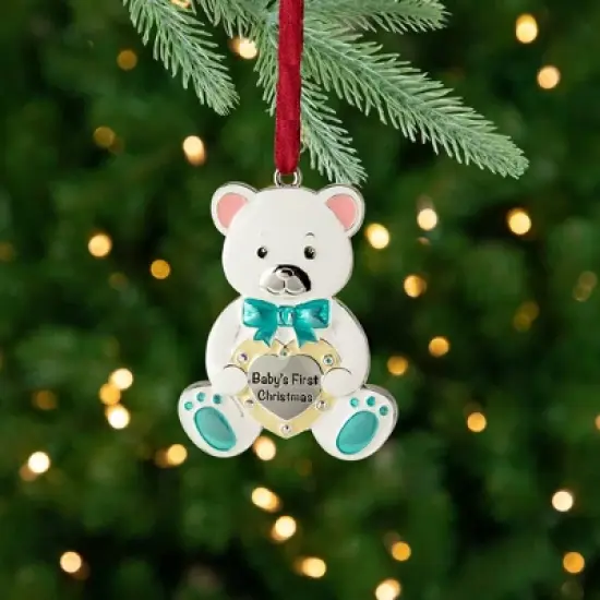 Northlight 3" Pastel Silver Plated Bear Baby's First Christmas Ornament with European Crystals image {1}