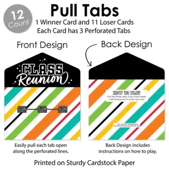 Big Dot of Happiness Still Got Class - High School Reunion Party Game Pickle Cards - Pull Tabs 3-in-a-Row - Set of 12 image {3}