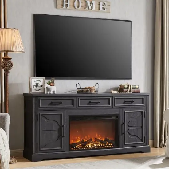 SinCiDo 70" Fireplace TV Stand, Entertainment Center w/ 30" Fireplace, Equipped w/ Remote Control & 3D Flame, Storage Cabinets & Drawers image {7}