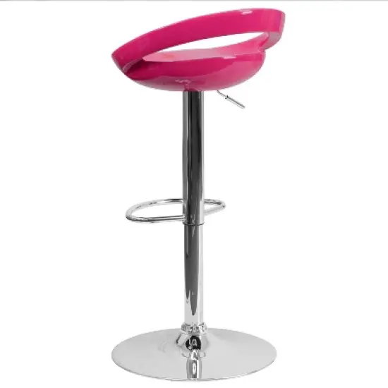 Flash Furniture Contemporary Plastic Adjustable Height Barstool with Rounded Cutout Back and Chrome Base image {2}