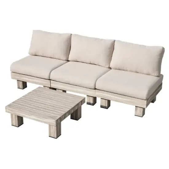 Moda Furnishings 3-person Outdoor Patio Aluminum Wood Grain Seating Group With Beige Cushions image {9}