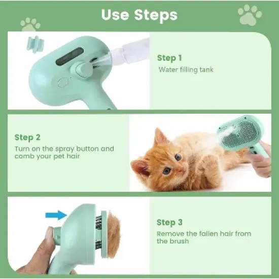 BABYYER 3 in 1 Cat Steam Brush, Pet Spray Hair Removal Comb for Shedding & Grooming, Water Brush for Cats Dogs Small Animals Long Short Haired image {5}