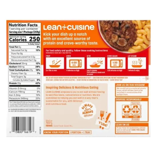 Lean Cuisine Protein Kick Frozen Salisbury Steak with Mac and Cheese - 9.5oz image {9}