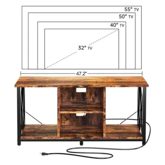 Fabato Wood TV Stand and Entertainment Center with Socket Plug-In Station, Height Adjustable Shelf, and Wire Threading Holes image {3}
