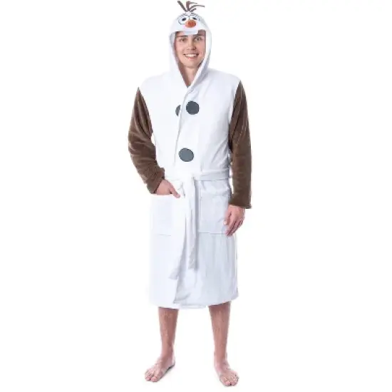 Disney Adult Frozen Snowman Olaf Costume Robe Hooded Bathrobe White image {5}