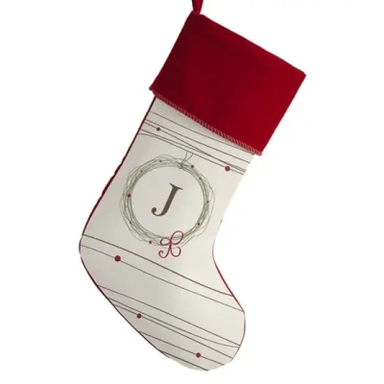 Personalization Mall Holiday Wreath Initial Christmas Stocking, Burgundy image {12}