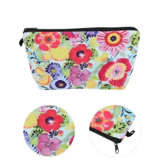 Unique Bargains Flowers Print Makeup Bag Blue 1 Pc image {2}