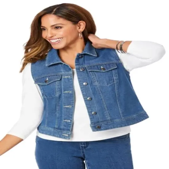 Jessica London Women&rsquo;s Plus Size Cropped Denim Vest image {1}