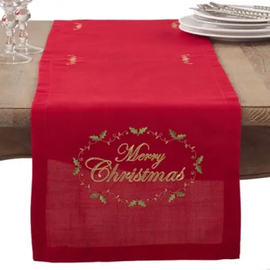 Saro Lifestyle Merry Christmas Embroidered Design Table Runner image {3}