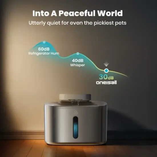 Oneisall PW04 Wireless Cat Fountain: 3.5L Stainless Steel, Battery Operated, Cordless, Rechargeable &ndash; Pet Water Dispenser（w/3Filters) image {2}