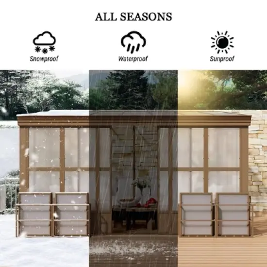 Mondawe Lean to Sunroom 12x14FT Wall Mounted Solarium with Sloping Roof, Detachable Screens, 2 Lockable Sliding Doors image {10}