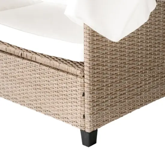 FIONECA 4-Piece UV-Proof Resin Wicker Patio Sofa Set with Retractable Canopy, Cushions & Lift-Top Table, Beige Outdoor Furniture image {13}