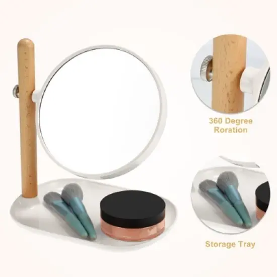 Unique Bargains Home Vanity Rotatable 1X/3X  Magnifying Cosmetic Mirror with Storage Tray image {2}