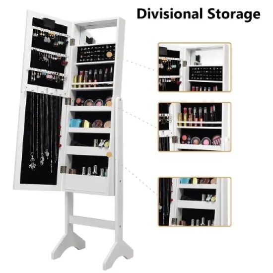 Costway Mirrored Jewelry Cabinet Organizer w/18 LED lights White image {6}