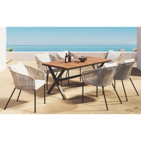 7 Pieces Patio Dining Set, All-Weather Outdoor Furniture Set with Dining Table and Chairs, Metal Frame, for for Garden, Backyard, Beige image {7}
