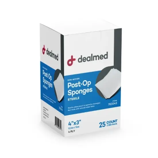 Dealmed 4" x 3" Sterile Post-Op Gauze Sponges, 4-Ply Individually Wrapped Packages of Two for Wound Care, White, 25 Count image {5}