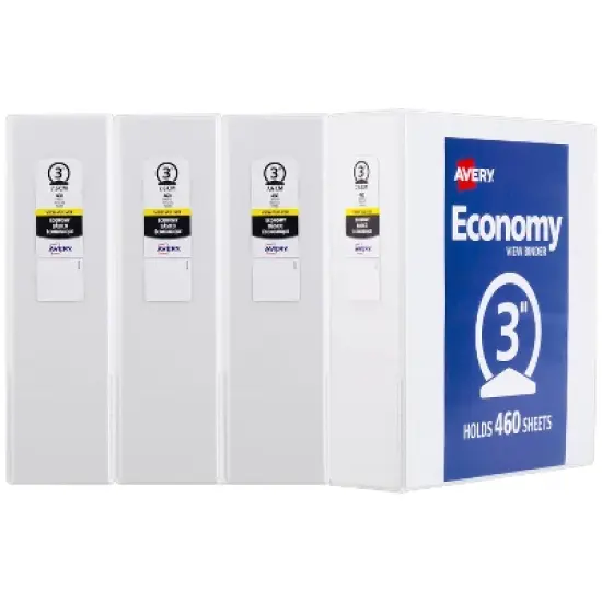 Avery Economy View 3 Ring Binders, 3" Round Rings, 4 White Binders (03360) image {7}