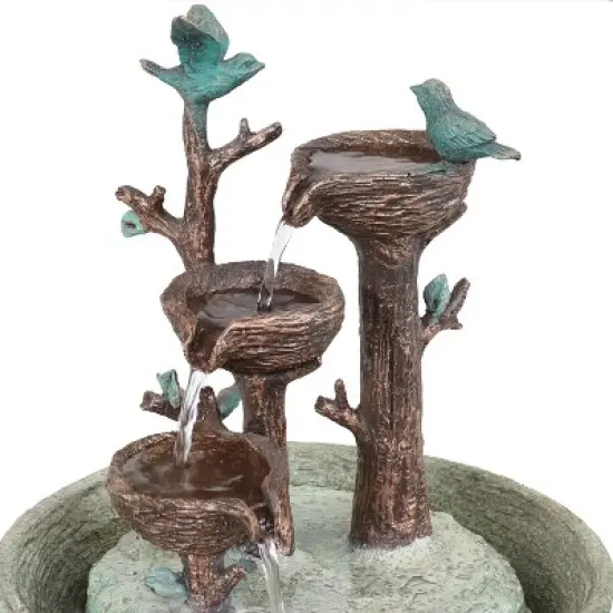 Sunnydaze Indoor Home Office Polyresin Perching Birds 3-Tiered Tabletop Water Fountain Feature - 12" image {2}